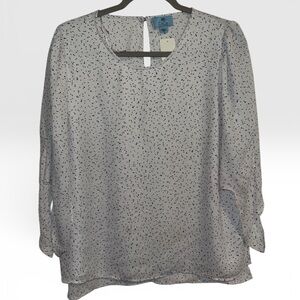 CeCe White and Black Speckled Blouse